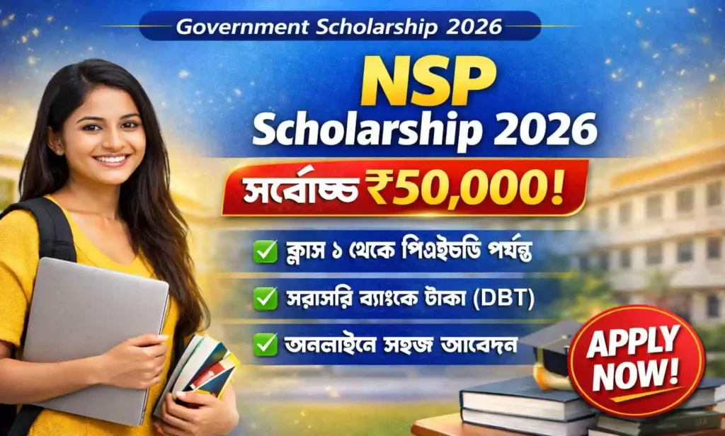 NSP Scholarship 2026: সর্বোচ্চ ₹৫০,০০০ স্কলারশিপ – আবেদন পদ্ধতি, যোগ্যতা ও সম্পূর্ণ গাইড NEWS WB SAIN BLOG
